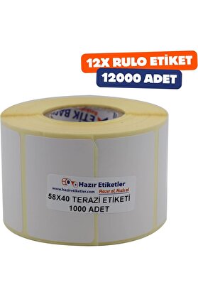 STOREMAX Termal Etiket 58mm x 40mm Ruloda 1000 Adet 12 Rulo Toplamda 12000 Adet 40mm Kuka Çapında Direk Ter