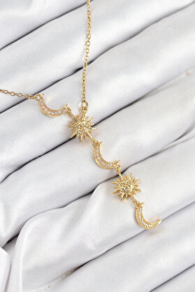 Toptan Bulurum 316L Çelik Zirkon Taşlı Güneş Ve Ay Model Gold Renk Kadın Ke