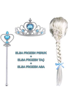Okyanuss Accessories Örgülü Karlar Ülkesi Frozen Elsa Peruğu Tacı Ve Sopası Çocuk Boy