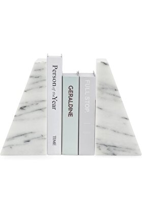 STOREMAX Run Üçgen%100 Cilalı Beyaz Mermer Kitap Destekleri