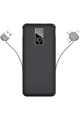 STOREMAX PW-05 Hızlı Şarj Led Göstergeli Micro Lightning Type-C Kablolu Taşınabilir Powerbank 10000mAh Siyah