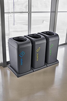 STOREMAX pltnstoreshop 3'Li Set Soft Tekerlekli Plastik-Kağıt-Cam Geri Dönüşüm Kutusu 40 LT pltnstoresho