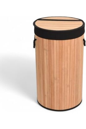 STOREMAX El Yapımı Hasır Katlanır Çamaşır Sepeti Yuvarlak 55 Litre (35cm*35cm*61cm), Malzemeden Üretilmiş Çam