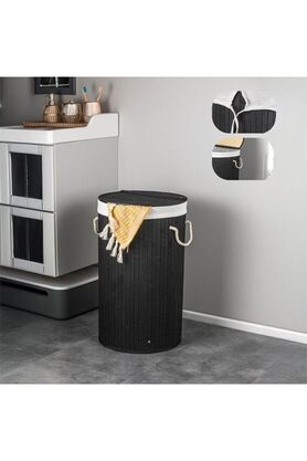 STOREMAX El Yapımı Hasır Katlanır Çamaşır Sepeti Yuvarlak 55 Litre (35cm*35cm*61cm), Malzemeden Üretilmiş Çam