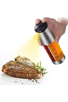 STOREMAX elizzashop Çift Bölmeli Püskürtmeli Sprey Yağlık ve Sirkelik, 200 ml Kapasite, Paslanmaz Çelik Metal