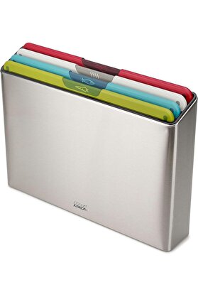 STOREMAX Joseph Folio Icon kesme tahtası seti, saklama kutulu, kaymaz, renk işaretli, 4 parça, büyük, paslanm