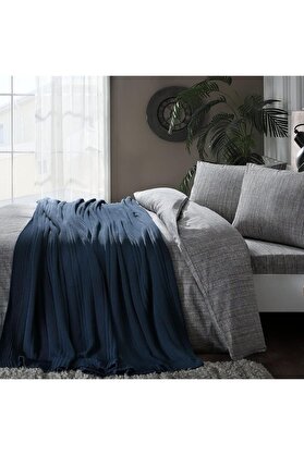 STOREMAX Waffle Düz%100 Pamuk Battaniyeli Nevresim Takımı, Mavi, Çift Kişilik (Nevresim: 200x220 cm/Battaniye