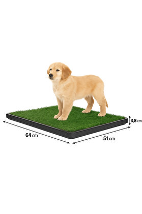 TRENDMEN Büyük Boy 3 Katmanlı Köpek Tuvalet Eğitim Pedi – Suni Çim Zeminli, Kolay Temizlenebilir (64x51 cm)