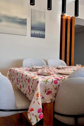 STOREMAX & LAUREL Baskılı Yıkanabilir Masa Örtüsü Mutfak Bahçe Piknik Masa Örtüsü Pembe Ağırlıklı Çiçek Desen