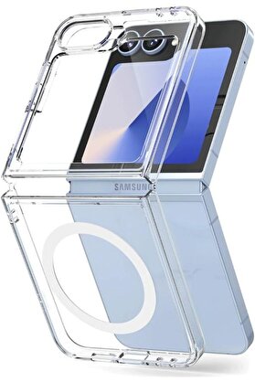 STOREMAX svngsphereshop AKSESUAR Galaxy Z Flip 6 için Magsafe ile Uyumlu Arka Kısmı Şeffaf Kenarları Silikon