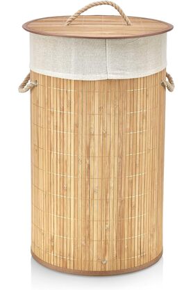 STOREMAX El Yapımı Hasır Katlanır Çamaşır Sepeti Yuvarlak 55 Litre (35cm*35cm*61cm), Malzemeden Üretilmiş Çam