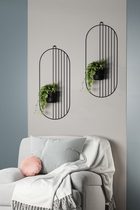 Dekula 2 Li Metal Duvar Saksılığı Dekorasyon Saksı Oval Çiçeklik Standı Vazo Çiçek Siyah