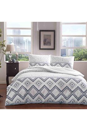 STOREMAX Perry Ranforce Geometrik Desenli%100 Pamuk Nevresim Takımı, Lacivert, Çift Kişilik (Nevresim: 200x22