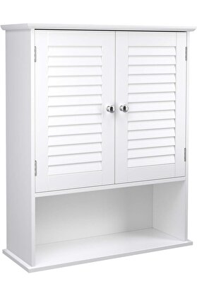 STOREMAX shpsell Dolabı, Dolap, Ayarlanabilir Raflı Ecza Dolabı, Lamel Kapılar ve Açık Raf, 20 x 60 x 70 cm,