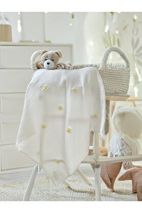 STOREMAX and İşlemeli Dokusu Pamuk Müslin Bebek Battaniyesi 75x75 cm (Beyaz) 1014773