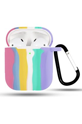 STOREMAX Air pods 2 ve 1. Nesil Uyumlu Kılıf Gök Kuşağı Renkli Silikon Kulaklık Kılıfı 1014773