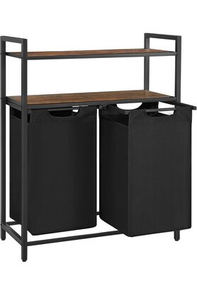 STOREMAX çamaşır sepeti, çamaşır kutusu, 2 bölme, 2 raf, metal çerçeve, 2 x 46 litre, 73 x 33 x 91 cm, -siyah