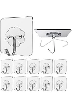 STOREMAX Askısı 10 Adet Şeffaf İz Bırakmayan Güçlü Yapışkanlı Kapı Arkası Banyo Mutfak Düzenleyici Metal Kanc