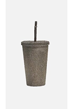 STOREMAX Rhinestones Parlak Taşlı Pipetli Çift Kat Soğuk İçecek İçin Şık 500ml Mug Termos Bardak (antrasit)