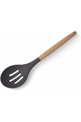 STOREMAX modashine Bambu Saplı Silikon Delikli Servis Kaşığı, Bambu Uzun Silikon Delikli Servi Kaşığı 27cm 3