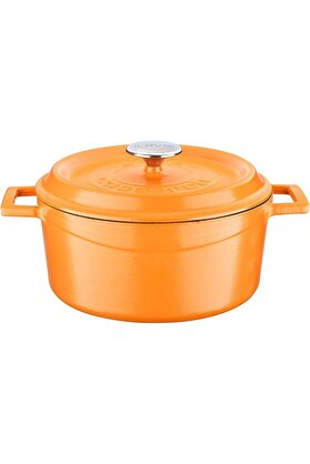 STOREMAX modashine Metal Spring Serisi - Döküm Tencere, Yuvarlak, 24 cm, Mat, Parlak Siyah Taban, Turuncu mod