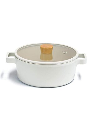 STOREMAX modashine Fika Cam Kapaklı Döküm Tencere 24Cm, Bej D-Neof224 modascope 1014773