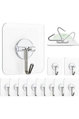 STOREMAX 10 Adet Şeffaf Duvar Askısı İz Bırakmayan Güçlü Yapışkanlı Kapı Arkası Mutfak Düzenleyici Metal Kanc