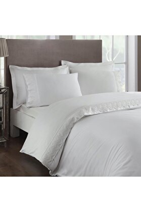 STOREMAX Sadrino Düz%100 Pamuk Nevresim Takımı, Beyaz, Çift Kişilik (Nevresim: 200x220 cm/Çarşaf: 240x260 cm