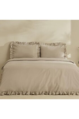 STOREMAX Pure Ruffle%100 Pamuk Çift Kişilik Nevresim Takımı Açık Gri 1014773