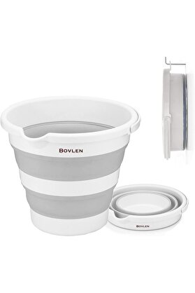 STOREMAX Litre Katlanabilir Kova - Akordiyon Katlanır Kova - Araba Kovası - Gri - 32.5 x 27.5 x 6 cm - PP+ TP