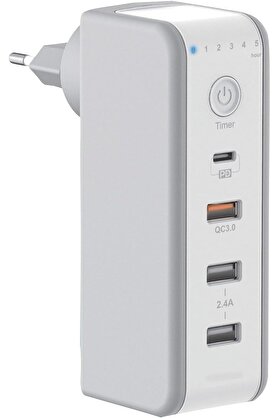 STOREMAX 30 WATT PD18W Zaman Ayarlı USB Çıkışlı Priz 180 Derece Döndürülebilir Fiş QC3.0 2.4A USB Çıkışlı M8J