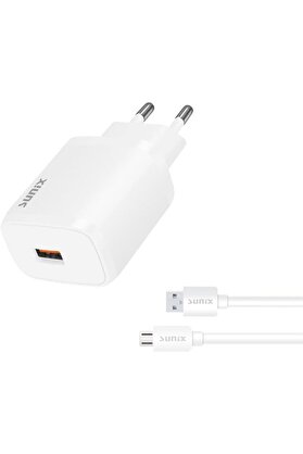 STOREMAX Qualcomm 3.0 USB-A Girişli Hızlı Micro Şarj Aleti Seti Beyaz S-30 1014773