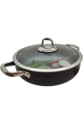 STOREMAX svngsphereshop Titanium 28Cm Sığ Tencere, Çelik Kulp, Özel Çerçeveli Cam Kapak Siyah svngsphereshop