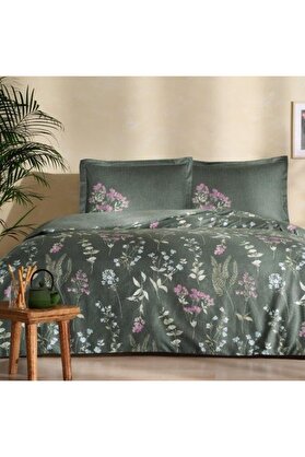 STOREMAX Ruth Desenli%100 Pamuk Nevresim Takımı, Yeşil, Çift Kişilik (Nevresim: 200x220 cm/Çarşaf: 230x260 cm