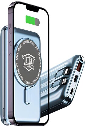 STOREMAX LABS BP11 10000 mAh Magsafe Uyumlu Dahili Kablolu Taşınabilir Manyetik Powerbank (Mavi) 1175713