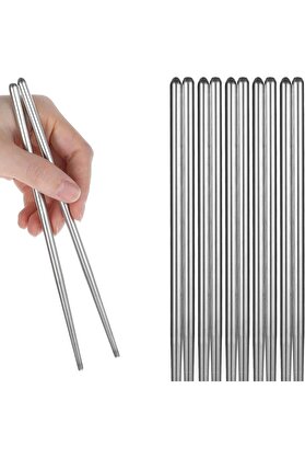 STOREMAX 5 Çift Paslanmaz Çelik Chopsticks – Metal Çin Yeme Çubuğu Seti, Kaymaz Sushi ve Noodle Çubuğu, Yenid