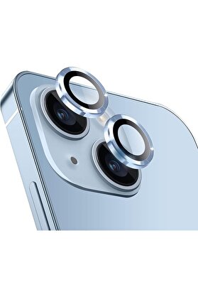 STOREMAX İphone 14-14 ile Uyumlu Alaşım Çerçeveli Tempered Glass Kamera Lens Kırılmaz Cam (Sierra Mavi) 1014