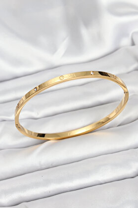 Clariss 316L Çelik Gold Renk Zirkon Taşlı 65 Mm İnce Kadın Kelepçe Bileklik