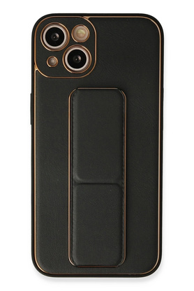 Buti̇k İphone 13 Kılıf Coco Deri̇ Standlı Kapak - Si̇yah-(5796)