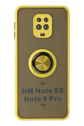 Buti̇k Xi̇aomi̇ Redmi̇ Note 9 Pro Kılıf Montreal Yüzüklü Si̇li̇kon Kapak - Sarı-(5796)