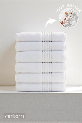 Anılsan 6'lı Beyaz Greek Mini El Yüz Havlusu 75Gr. - 30x50 Cm %100 Pamuk Spa Ve Otel Havlusu