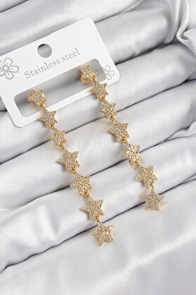 Clariss Pirinç Zirkon Taşlı Sallantılı Yıldız Model Gold Renk Kadın Küpe