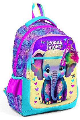 STOREMAX elizzashop High Pembe Turkuaz Fil Desenli Kız Çocuk İlkokul Çantası ve Günlük Sırt Çantası elizzasho
