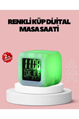 gizmurstore Kronometre ve Takvim Destekli Renk Değiştiren LED Dijital Küp Saat