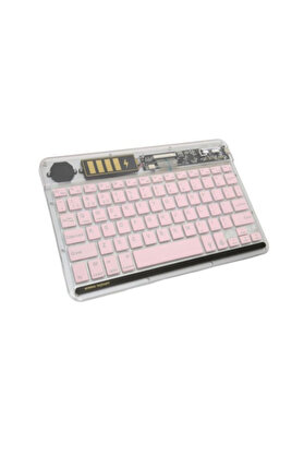 evimdeyokyok ZR612 Rgb Şeffaf Pembe Bluethooth Klavye