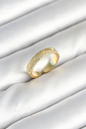 Toptan Bulurum Gold Renk Şerit Zirkon Taşlı Kadın Yüzük