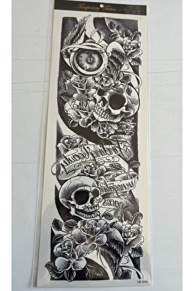 Ai̇rbrush Tattoo İskelet Gül 1 Hafta Kalıcı Tam Kol Kaplama Bacak Yapıştırma Geçi̇ci̇ Dövme 46 Cm