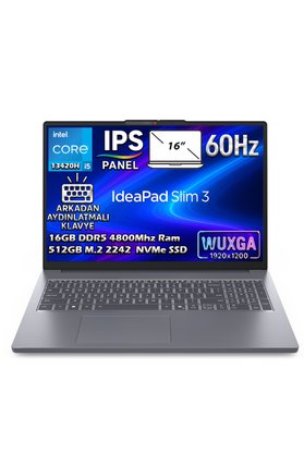 Lenovo IdeaPad Slim 3 16IRH10 Intel Core i5-13420H 16GB 512GB SSD 16" Wuxga IPS Freedos Laptop 83K20073TR