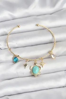 Toptan Bulurum Caretta Caretta Charmlı Gold Renk Kadın Bileklik