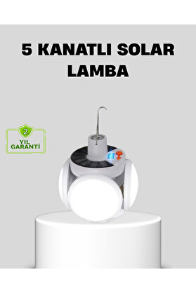 lacelove Solar Güneş Enerjili ve USB Şarjlı 5 Kanatlı LED Kamp Lambası